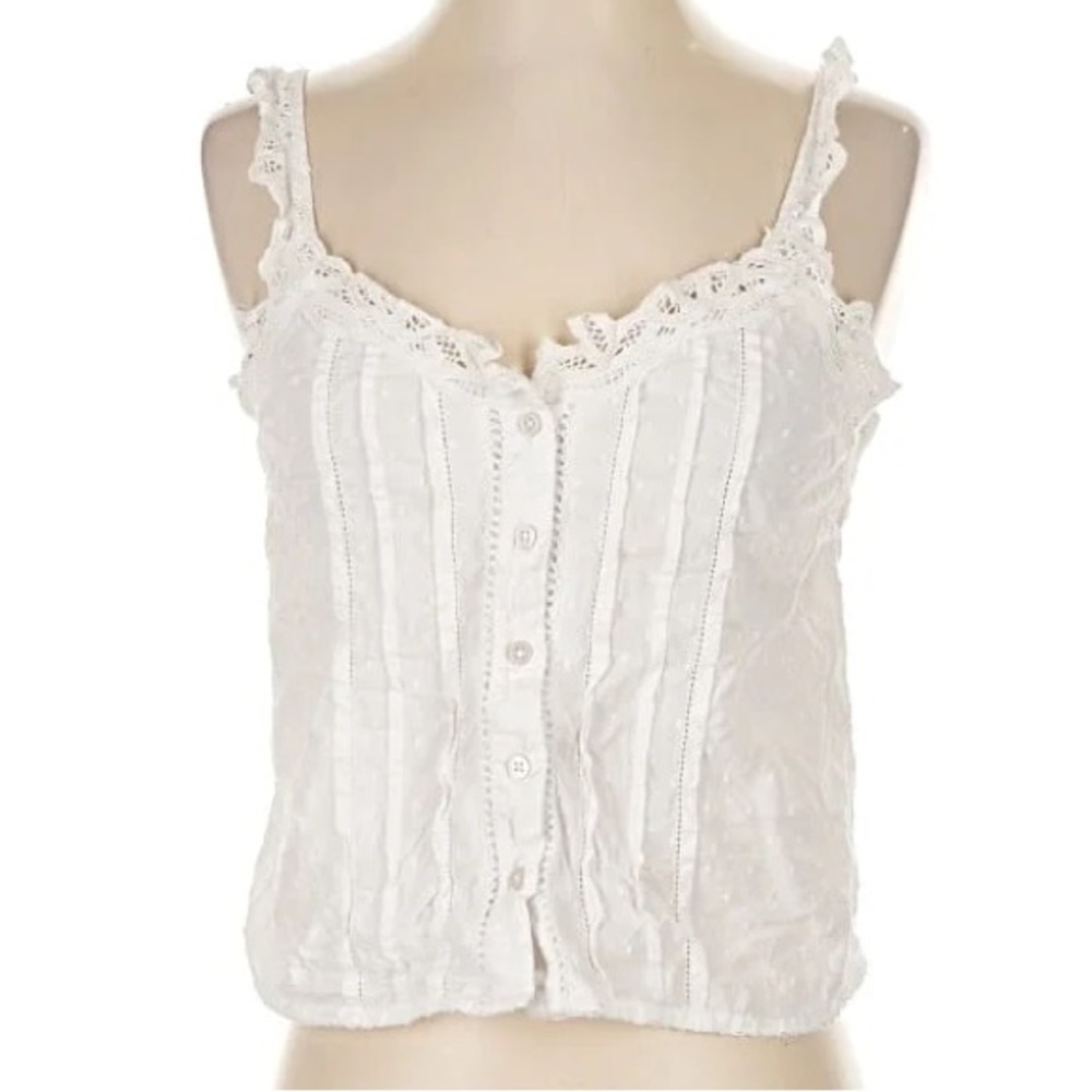 🤍 Abercrombie White Eyelet Lace Button Up Cami Crop Top Tank Top Vintage Top